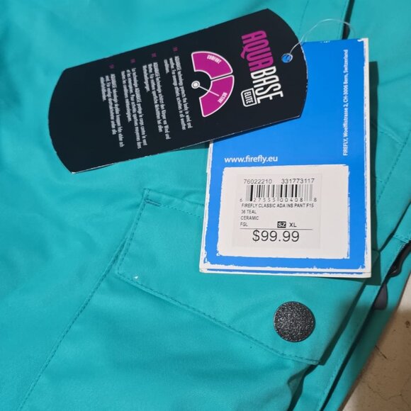 Firefly Aqua base Thick Outdoor Ski Pants Women's Turquoise Size XL NEW/With Tag - Picture 4 of 4